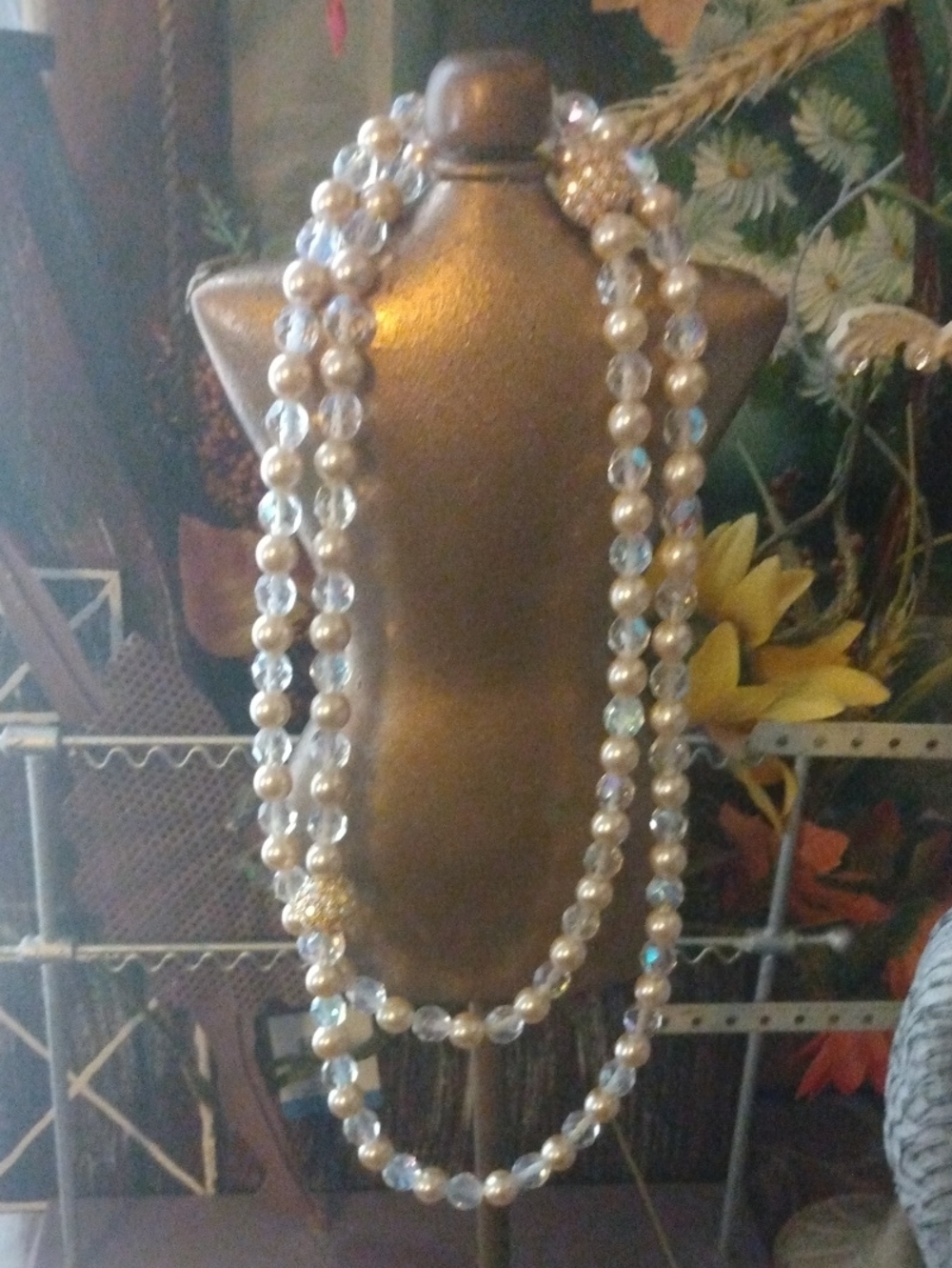 Elegant Gold  Faux Pearl & Crystal Layered Necklace Vintage